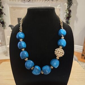 Elegant Blue and Gold Beaded Necklace